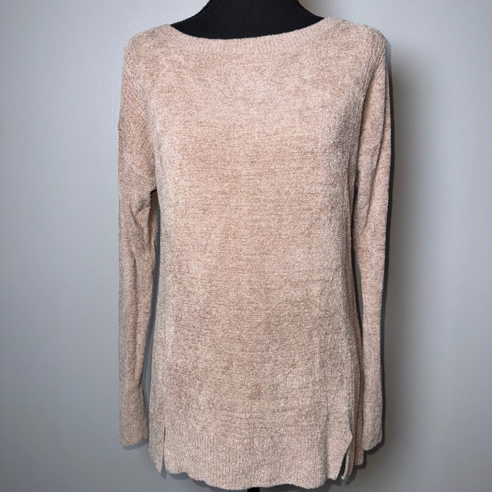 Barefoot Dreams CozyChic Ultra Lite Boatneck Sweater Tan XS Pullover